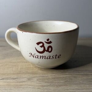 Namaste Om Symbol Speckled Coffee Mug Tea‎ Cup Cream Brown Yoga Zen Meditation